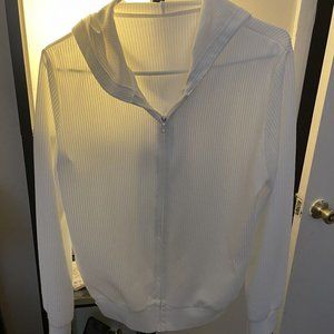 Women’s White Ribbed Hooded Jacket